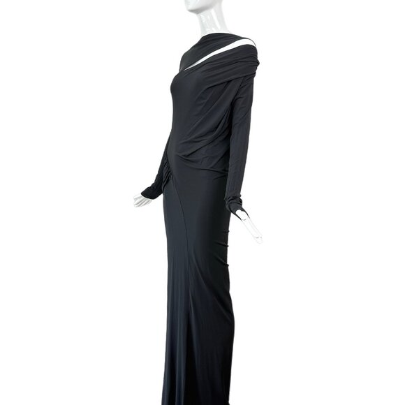 DONNA KARAN black long sleeve maxi dress evening gown ruched cut out - Picture 3 of 8